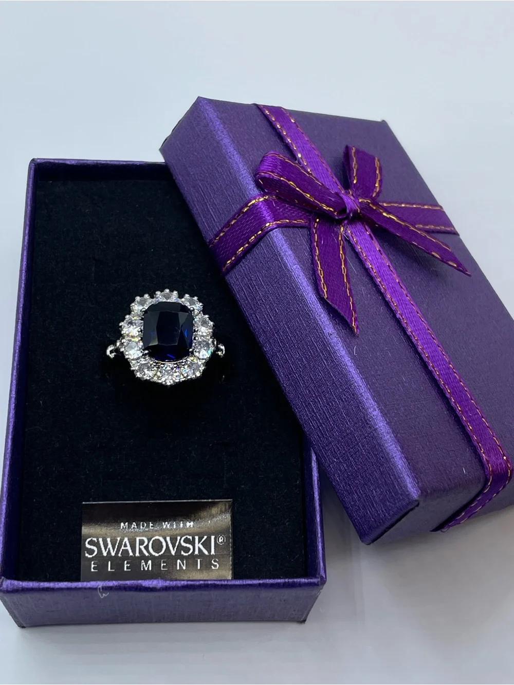 Swarovski Crystal Elements Sapphire Blue Crystal Halo Ring Size 9 Glam